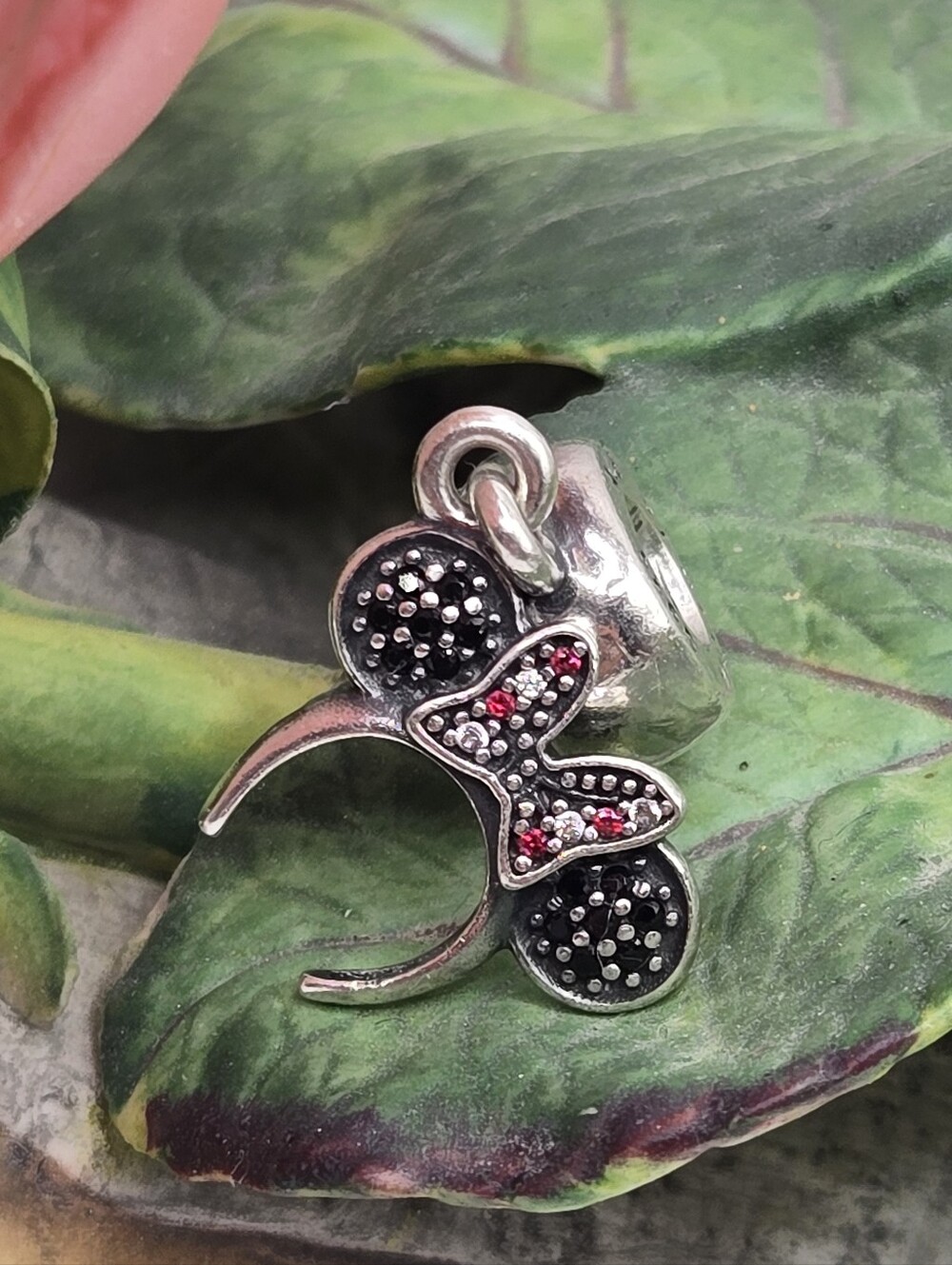 Pandora Disney Minnie Headband Silver Dangle With Black Crystal Charm